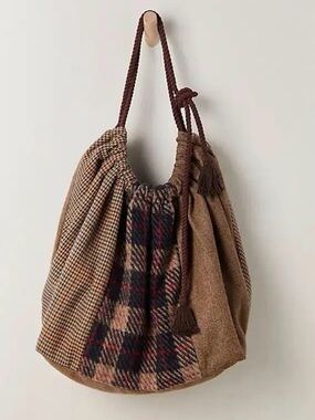 Free People Harrison Hobo Slouchy Bag in‎ Multi Check plaid NWT! Sold out online
